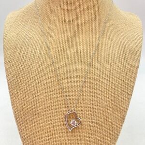 Beautiful IBB CH 925 Sterling Open Heart Pendant Necklace with Clear Rhinestones